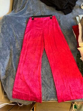 Wide-Leg Satin Pants in Hot Pink